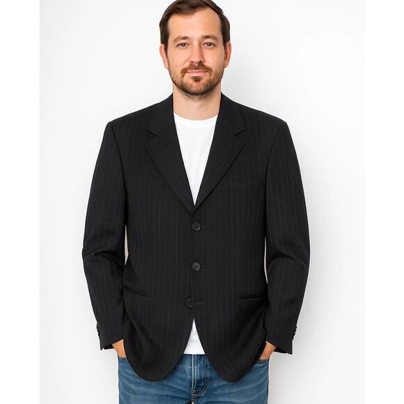 Emporio Armani Men's Black Pinstripe Suit Jacket - Size 38R